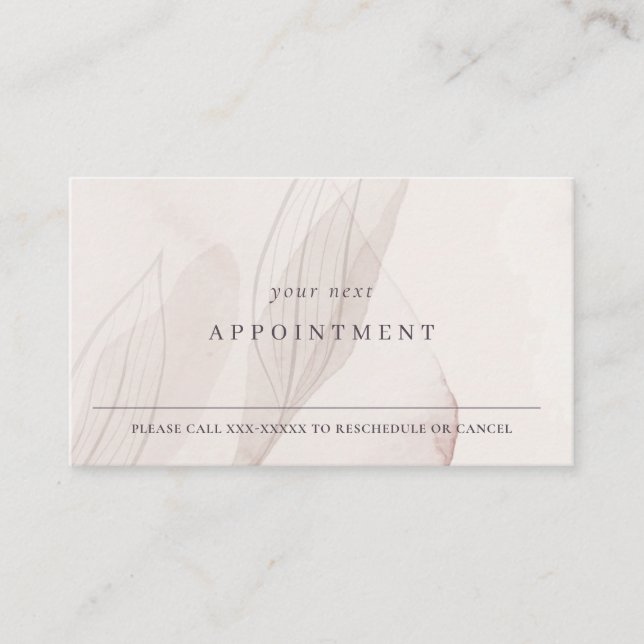 Chic Abstract Blush Watercolor Foliage Appointment Business Card (Front)