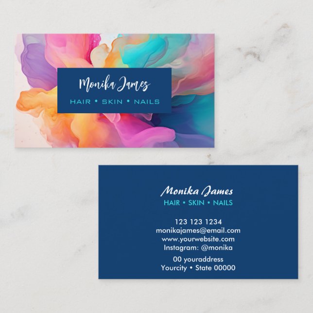 Chic Abstract Colourful Alcohol Ink Watercolor Art Business Card (Front/Back)