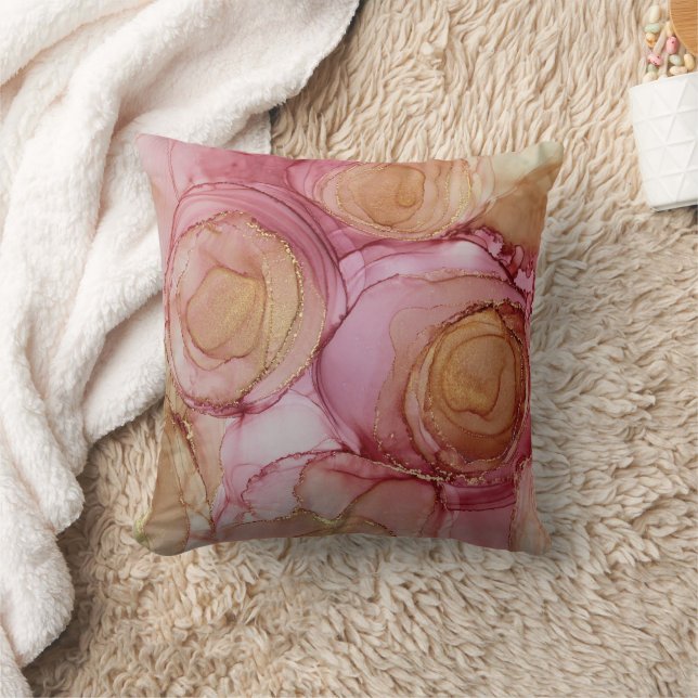 Chic Abstract Floral Rose Brown Beige Cushion (Blanket)