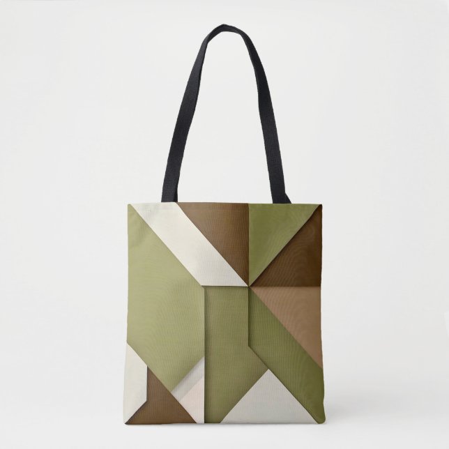 Chic abstract geometric green beige brown tote bag (Front)