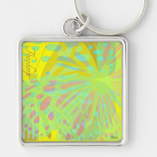 Chic Abstract Gold Butterfly Yellow Violet Key Ring