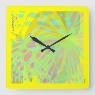 Chic Abstract Gold Butterfly Yellow Violet Square Wall Clock
