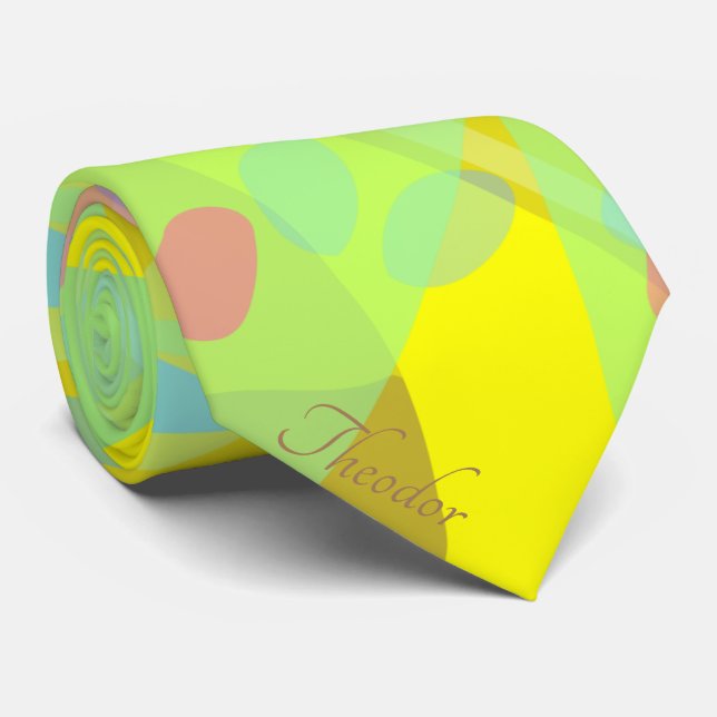 Chic Abstract Gold Butterfly Yellow Violet Tie (Rolled)