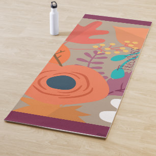 Chic Abstract Gold Leaf Colourful Flower Pattern Yoga Mat