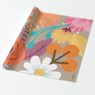 Chic Abstract Gold Leaf Colourful Flower Wrapping Paper