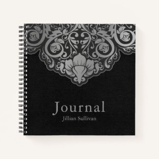 Chic Abstract Grey On Black Swirls Notebook