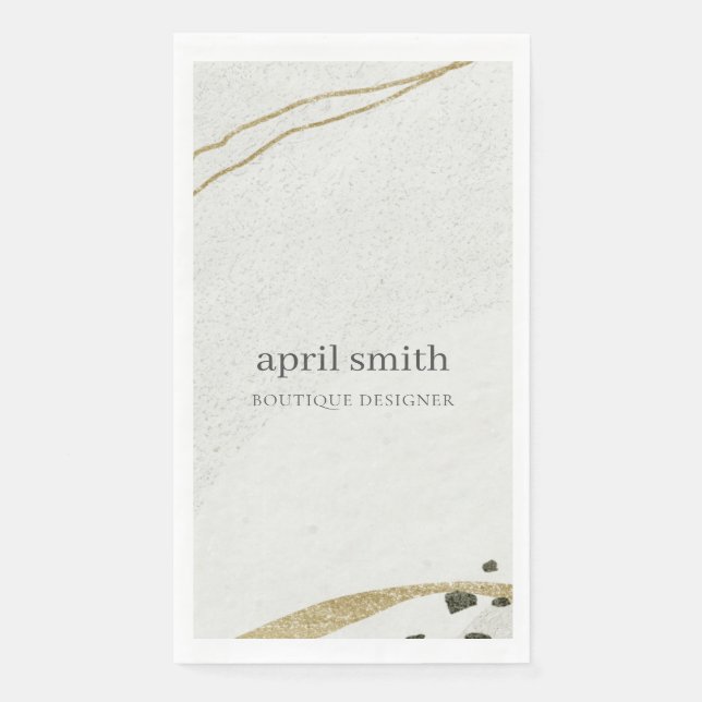 Chic Abstract Ivory Gold Black Grey Stone Texture  Napkin (Front)