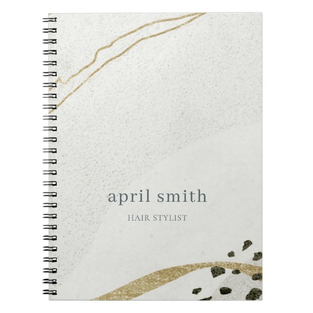 Chic Abstract Ivory Gold Black Grey Stone Texture  Notebook (Front)