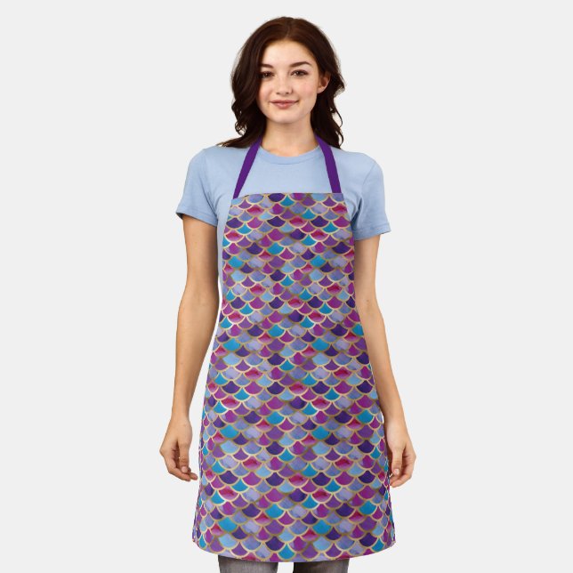 Chic Abstract Mermaid Scale Pattern With Gold Apron (Worn)