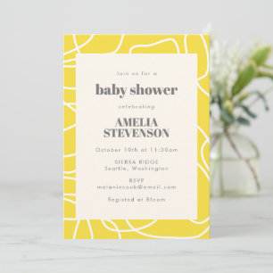 Chic Abstract Modern Line Art Yellow Baby Shower Invitation