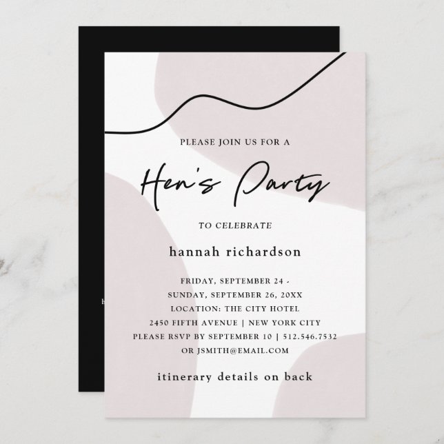 Chic Abstract Neutral | Watercolor Hens Party Invitation (Front/Back)