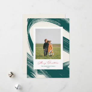 Chic Abstract Painted Green Christmas Photo Card