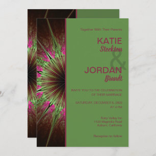Chic Abstract Pink and Green Wedding Invitation