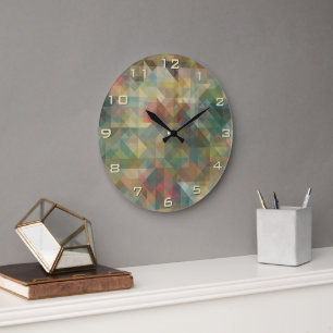 Chic Abstract Retro Triangles Mosaic Pattern Large Clock