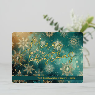 Chic Abstract Teal Blue Snowflake Floral Art Gold