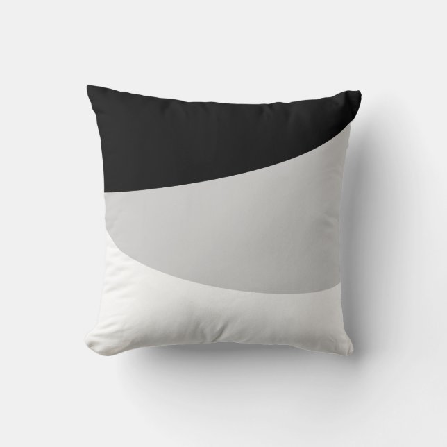 Chic Abstract Waves in Black Silver Grey & White Cushion (Front)