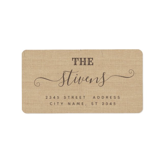 Chic adorable script minimalist burlap family label (Front)