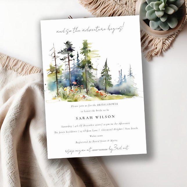 Chic Adventure Begin Pine Forest Bridal Shower Invitation (Creator Uploaded)