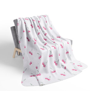 Chic Aesthetic Hot Pink Coquette Cherries Sherpa Blanket