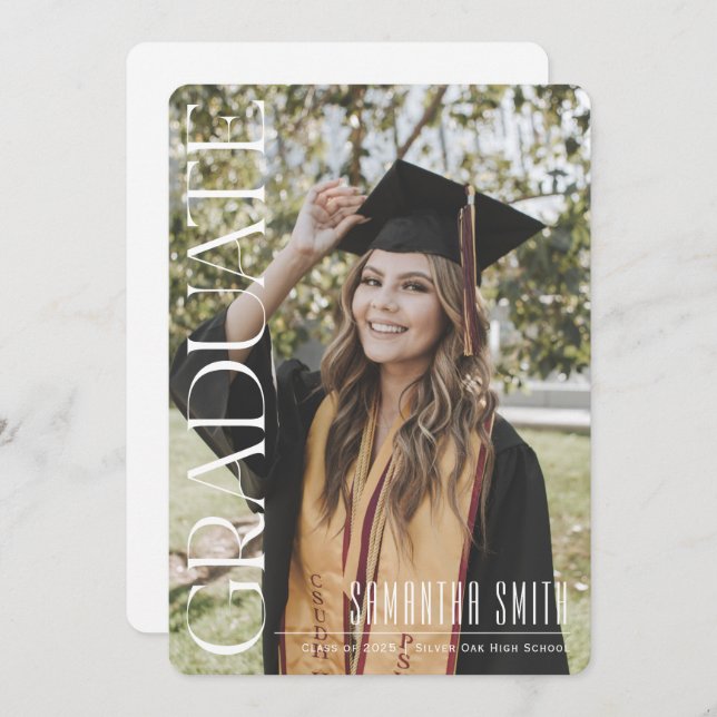 Chic Aesthetic Typography Modern Graduation  Announcement (Front/Back)