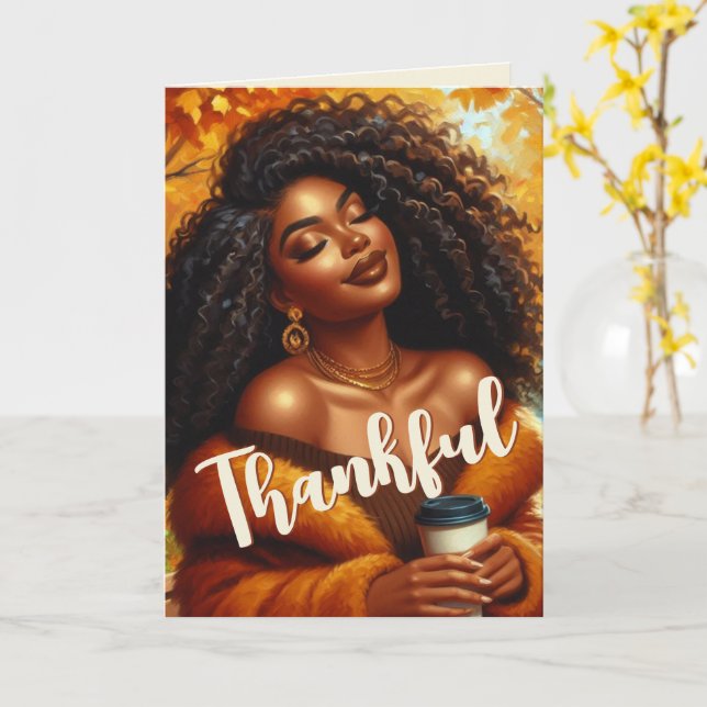 Chic African American Woman Thanksgiving | Fall Card (Yellow Flower)