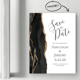 Chic Agate Black Gold Magnetic Save the Date