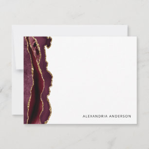 Chic Agate Burgundy Red Gold Glitter Marble Geode Card