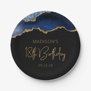 Chic Agate Geode Blue Gold 18th Birthday Party Paper Plate
