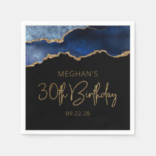 Chic Agate Geode Blue Gold 30th Birthday Napkin