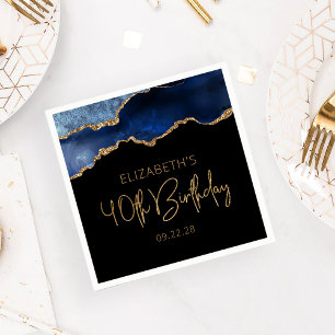 Chic Agate Geode Blue Gold 40th Birthday Party Napkin