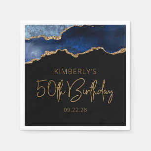 Chic Agate Geode Blue Gold 50th Birthday Party Napkin