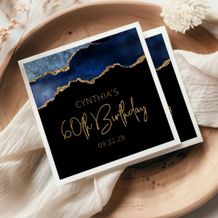 Chic Agate Geode Blue Gold 60th Birthday Party Napkin