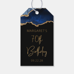 Chic Agate Geode Blue Gold 70th Birthday Party Gift Tags