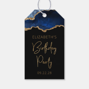 Chic Agate Geode Blue Gold Any Year Birthday Party Gift Tags