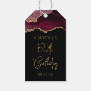 Chic Agate Geode Burgundy Gold 50th Birthday Party Gift Tags