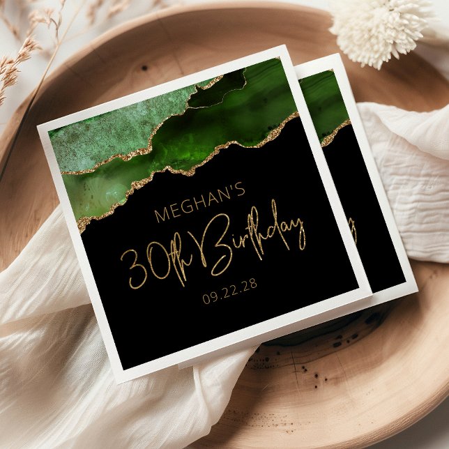 Chic Agate Geode Green Gold 30th Birthday Napkin (Creator Uploaded)