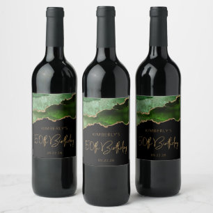 Chic Agate Geode Green Gold 50th Birthday Party Wine Label