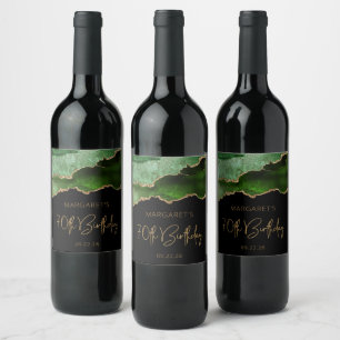 Chic Agate Geode Green Gold 70th Birthday Party Wine Label