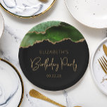 Chic Agate Geode Hunter Green Gold Birthday Party Paper Plate<br><div class="desc">These chic, glamourous birthday party paper plates feature a watercolor image of an agate geode in shades of hunter green with faux gold glitter highlights. The words "Birthday Party" appear in faux gold glitter in a decorative modern handwriting font. Customise it with the name of the guest of honour and...</div>