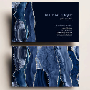 Chic Agate Geode Jewellery Designer Navy Blue Silv Business Card