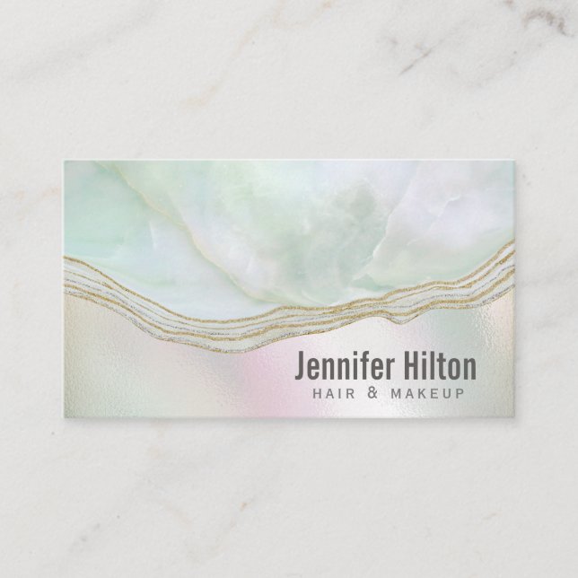 Chic agate geode professional  holographic business card (Front)