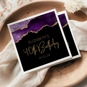 Chic Agate Geode Purple Gold 40th Birthday Party Napkin
