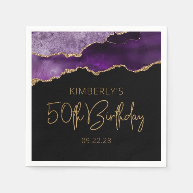 Chic Agate Geode Purple Gold 50th Birthday Napkin (Front)
