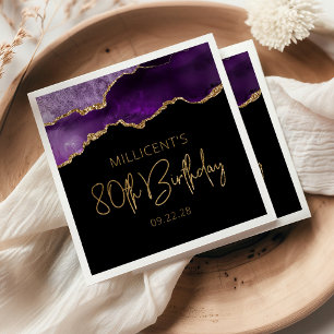 Chic Agate Geode Purple Gold 80th Birthday Napkin