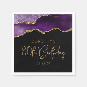 Chic Agate Geode Purple Gold 90th Birthday Napkin