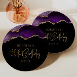 Chic Agate Geode Purple Gold 90th Birthday Party Paper Plate<br><div class="desc">These chic, glamourous 90th birthday party paper plates feature a watercolor image of an agate geode in shades of purple with faux gold glitter highlights. The words "90th Birthday" appear in faux gold glitter in a decorative modern handwriting font. Customise it with the name of the honoree and the date...</div>