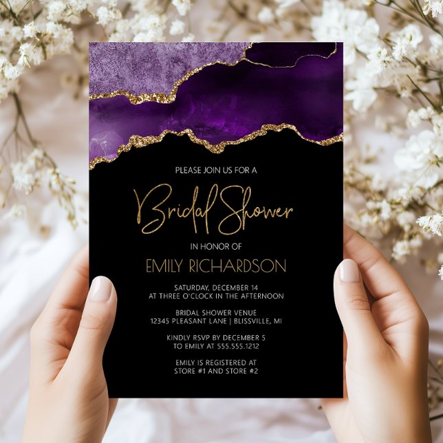 Chic Agate Geode Purple Gold Bridal Shower Invitation (Creator Uploaded)
