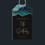 Chic Agate Geode Teal Gold 18th Birthday Party Gift Tags<br><div class="desc">This 18th birthday party favour tag features a watercolor image of an agate geode in shades of teal blue with faux gold glitter highlights. The words "18th Birthday" appear in faux gold glitter in a decorative modern handwriting font. Customise it with the name of the honoree and the date in...</div>
