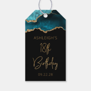 Chic Agate Geode Teal Gold 18th Birthday Party Gift Tags