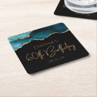 Chic Agate Geode Teal Gold 60th Birthday Party